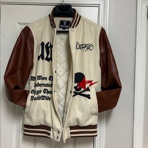 Rebel Minds Premium Goods Cream & Brown Embroidered Jacket with Skull Graphic